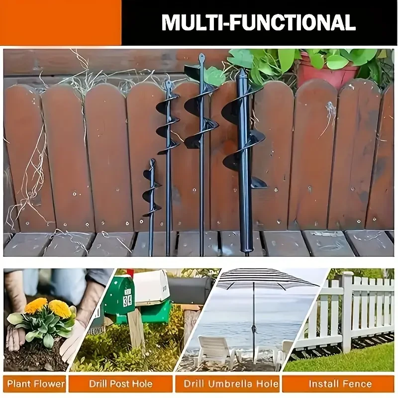 KENDO 4-Piece Auger Drill Bit Set, Carbide Spiral for Planting