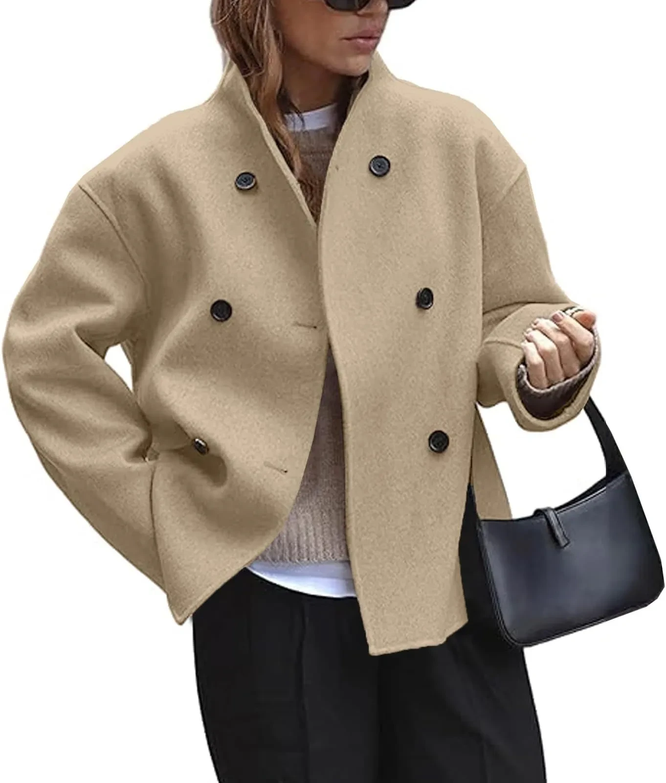 Three-row Button Short Plaids And Tweedst Coat Double-faced Woolen Goods