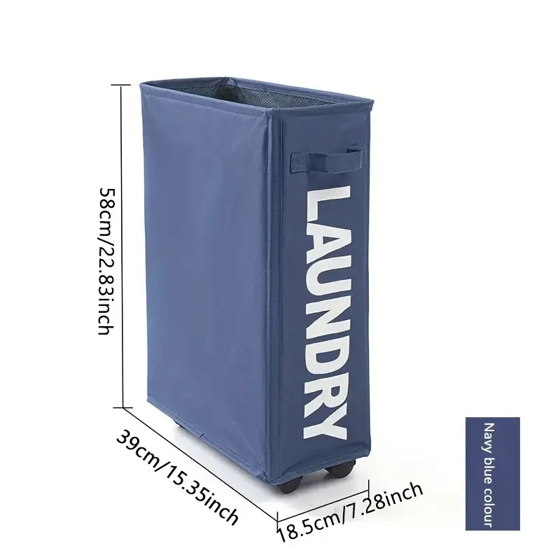 Narrow Slim Laundry Basket Collapsible Hamper with Wheels & Handle