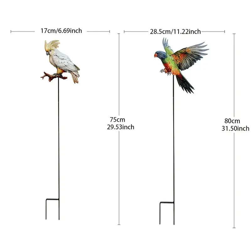 2pcs Set of Metal Parrot Garden Stakes - Durable Outdoor Yard Decor for Patio & Lawn, Perfect for Any Holiday Gift, No Power Needed, Featherless Design