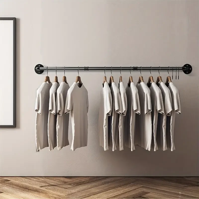 1pc, 180cm Industrial Pipe Clothes Rack Space Saving Wall Mounted Hanging Garment Rack Detachable Clothing Rack Hanging Bar, For Living Room, Kitchen, Bedroom