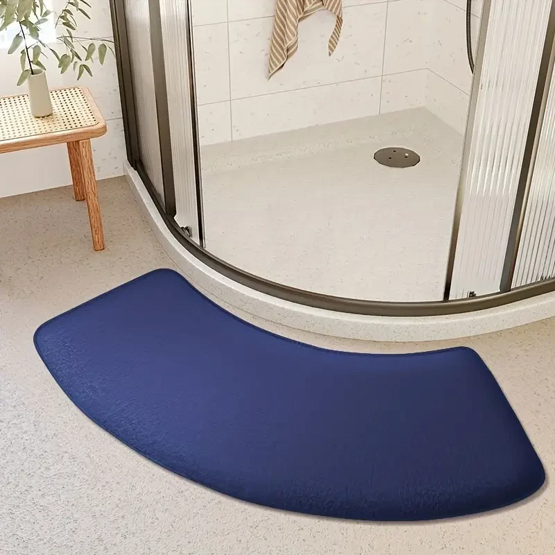Non-Slip Bath Mat, Thickened Polyester Shower Door Rug, Half-Circle Entryway Foot Mat, Hand-Washable, Low Pile, Machine-Made, 660g/, 1.2cm Thick, Kitchen & Bathroom Decor