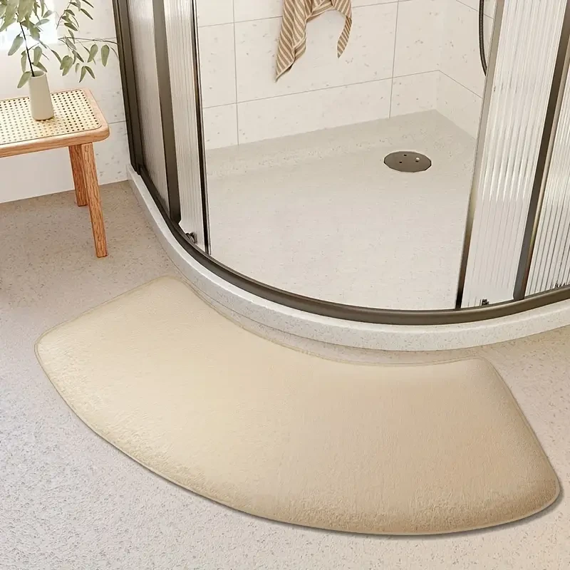 Non-Slip Bath Mat, Thickened Polyester Shower Door Rug, Half-Circle Entryway Foot Mat, Hand-Washable, Low Pile, Machine-Made, 660g/, 1.2cm Thick, Kitchen & Bathroom Decor