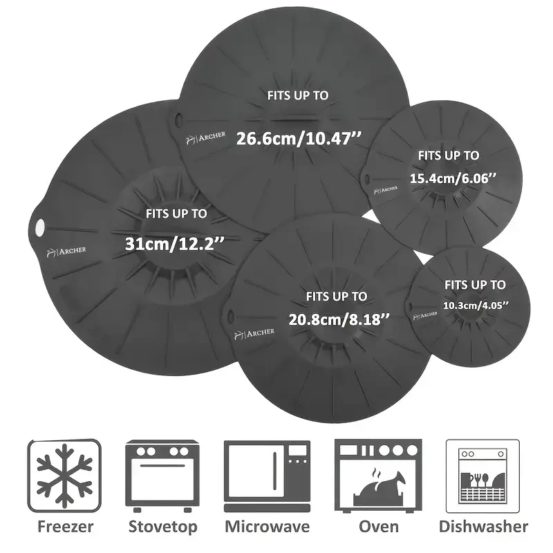 5-Piece Set Multi-Size Silicone Lids - Heat-Resistant, Microwave & Stovetop Safe Covers - Versatile Seal for Kitchenware