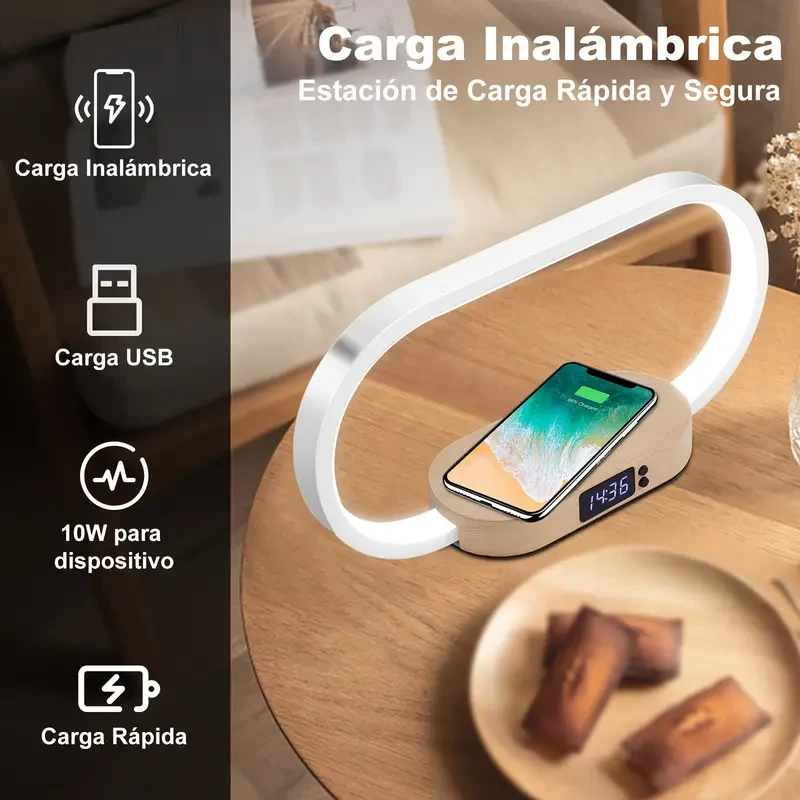 LED Desk Lamp with Wireless Charger and USB Port - Clock, Alarm, Date, Temperature Display