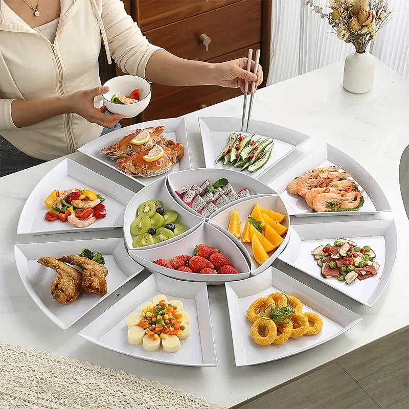 8-Piece White Flabellate Serving Plate Set
