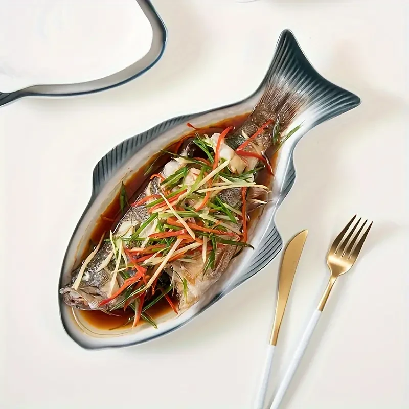 Elegant Ceramic Fish-Shaped Serving Plate