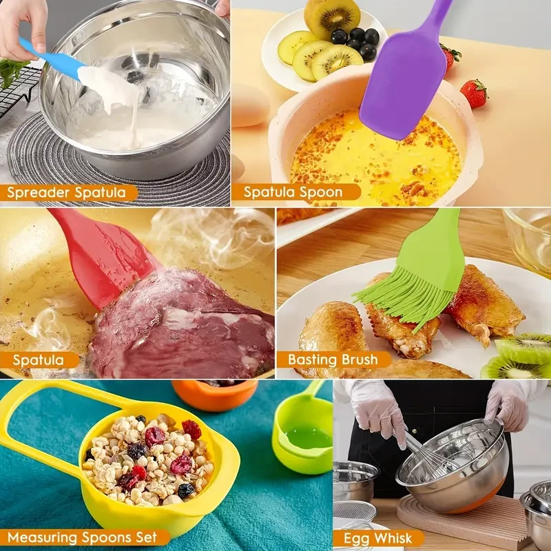 18pcs Stainless Steel Mixing Bowls Set with Airtight Lids - Non-slip Silicone Bottom
