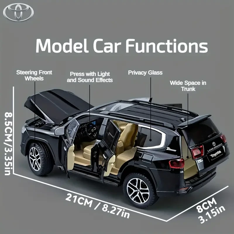 Toyota Land Cruiser 1/24 Scale Diecast  Pull-Back Action, Light & Sound Zinc Alloy Toy Car