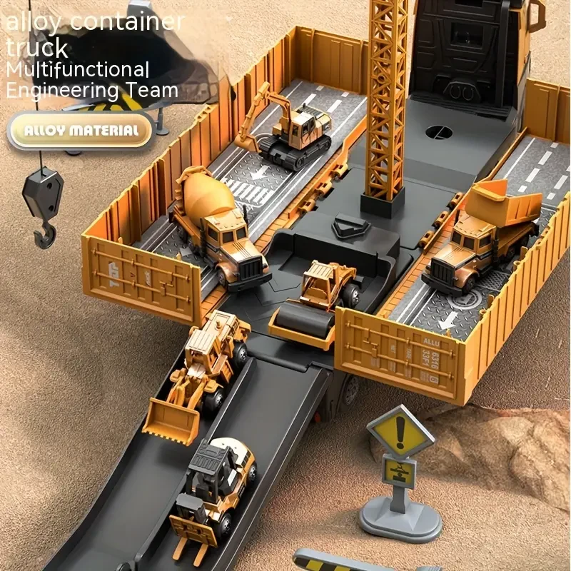 Super Large Alloy Container Engineering Vehicle Set Toy Crane Model & Container