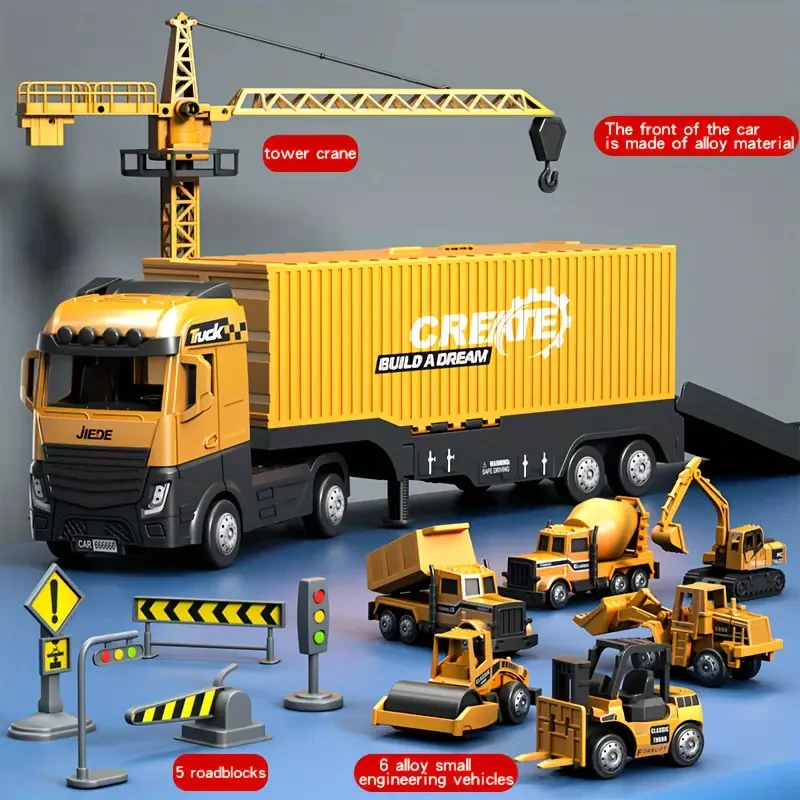 Super Large Alloy Container Engineering Vehicle Set Toy Crane Model & Container