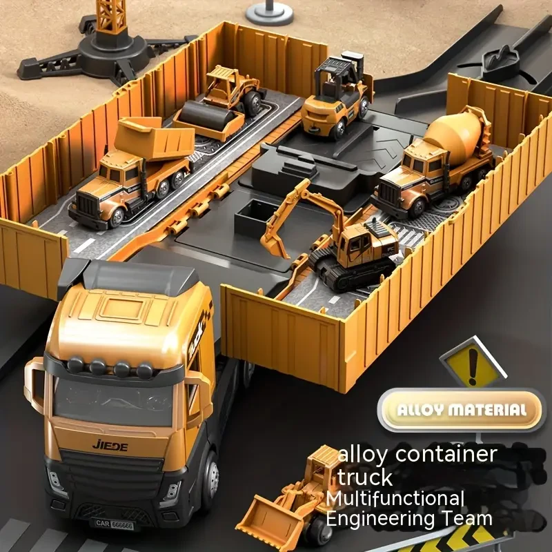 Super Large Alloy Container Engineering Vehicle Set Toy Crane Model & Container