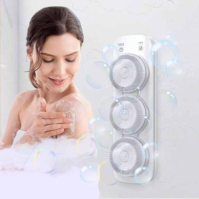 Electric Body Brush Back Scrubber  Wall-Mounted Rechargeable Body Shower Brush with Soft Bristles