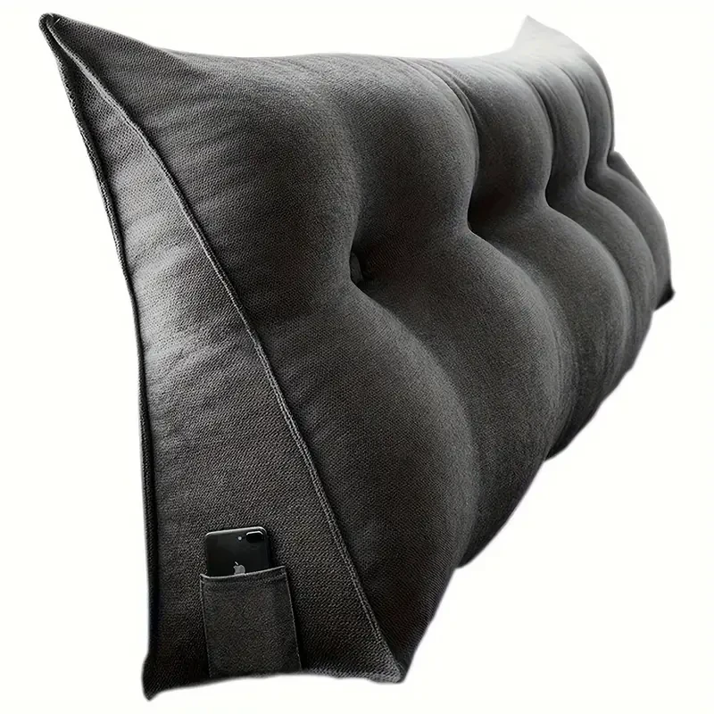 120cm Triangular Wedge Bed Cushion, Cotton Linen Filled Pillow For Reading And Relaxing