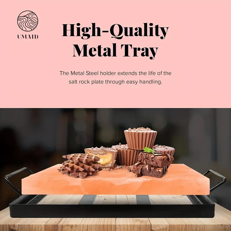 Himalayan Pink Salt Block Set With Stainless Steel Plate & Cookbook
