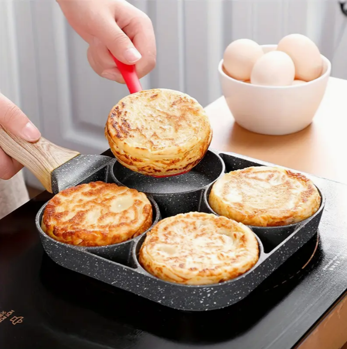 1pc 4-Hole Non-Stick Egg Frying Pan - Ideal for Omelette, Fried Egg, Pancake, Burger, Bacon, Steak