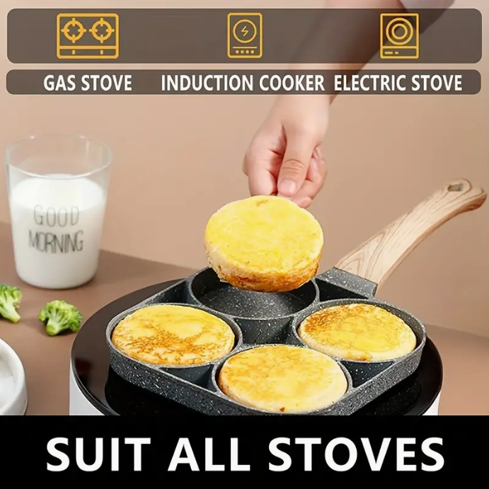 1pc 4-Hole Non-Stick Egg Frying Pan - Ideal for Omelette, Fried Egg, Pancake, Burger, Bacon, Steak