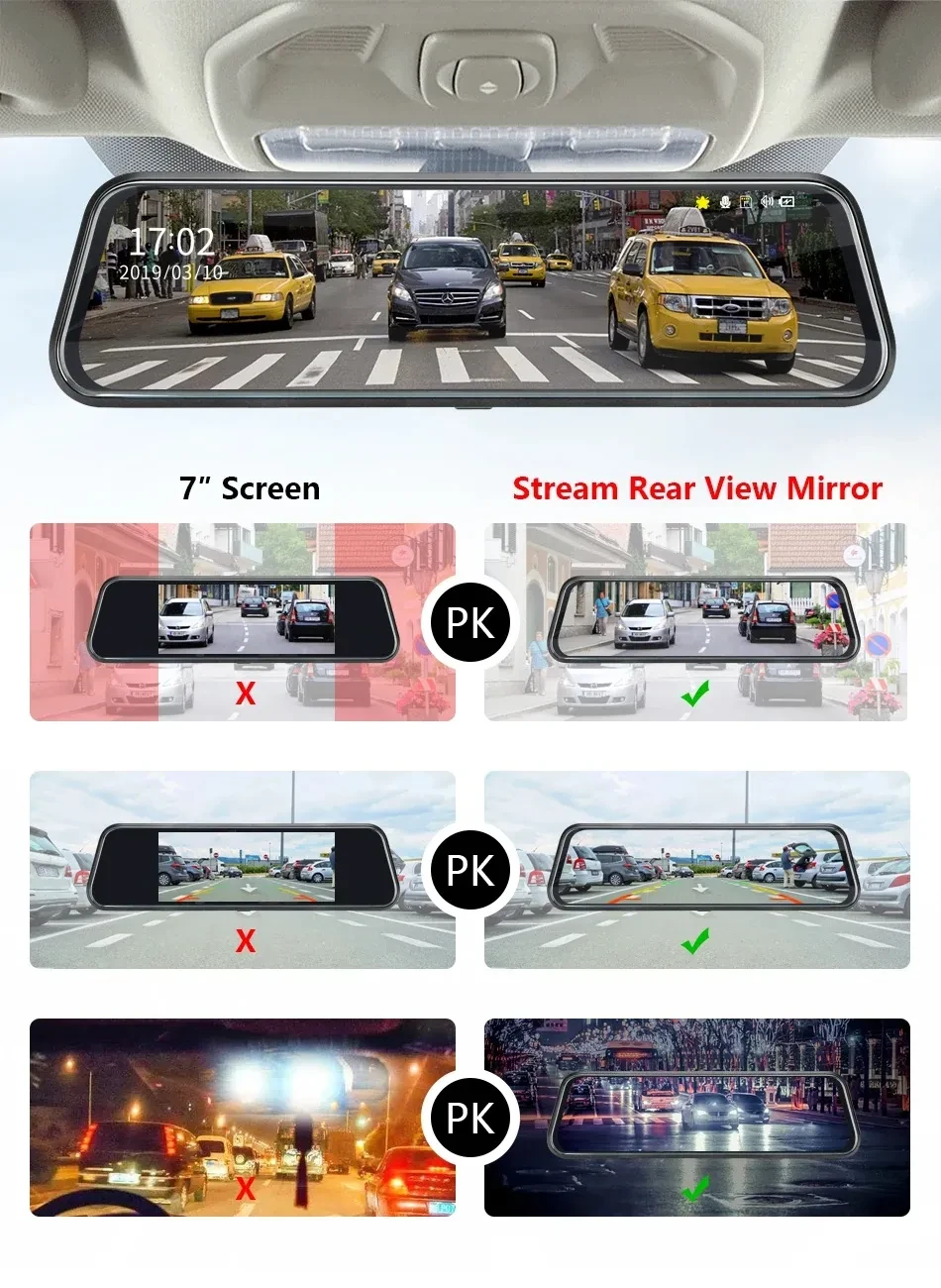 HD 1080p Dual Lens Rearview Mirror Recorder