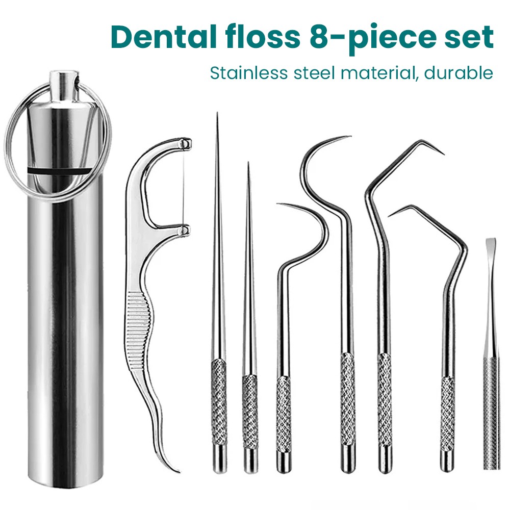 8-Piece Portable Stainless Steel Toothpick Set
