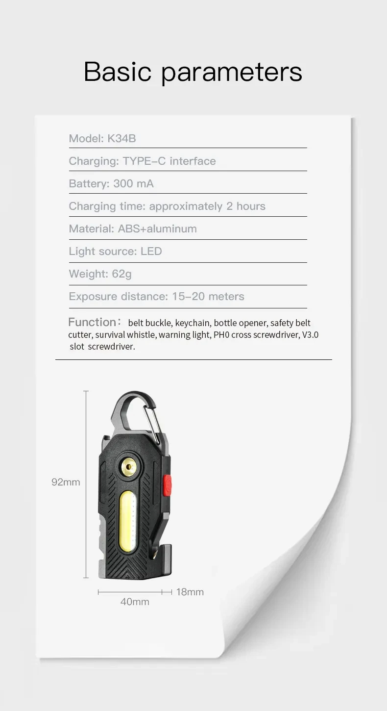 Multifunctional Emergency Light Convenient Keychain