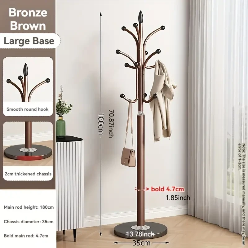 Stylish Metal Clothes & Hat Rack Organizer - Space-Saving, Floor Standing Storage Solution for Bedroom and Living Room with Adjustable Hooks and Compact Design