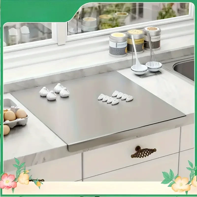 Faridabio 1pc Stainless Steel Kitchen Chopping Block, Anti-Mold, Uncharged, Heavy-Duty Food Preparation Surface, Butcher's Countertop Slab - 1.0cm Thickness