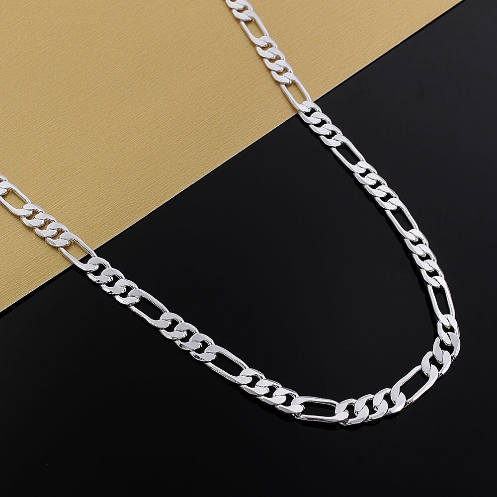6mm Flat Silver Chain Necklace  High-Quality Unisex Fashion Jewelry
