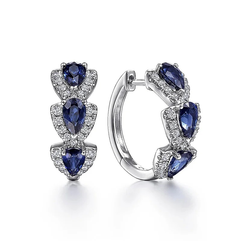Huitan Luxury Blue CZ Hoop Earrings  Elegant Wedding & Party Jewelry for Women