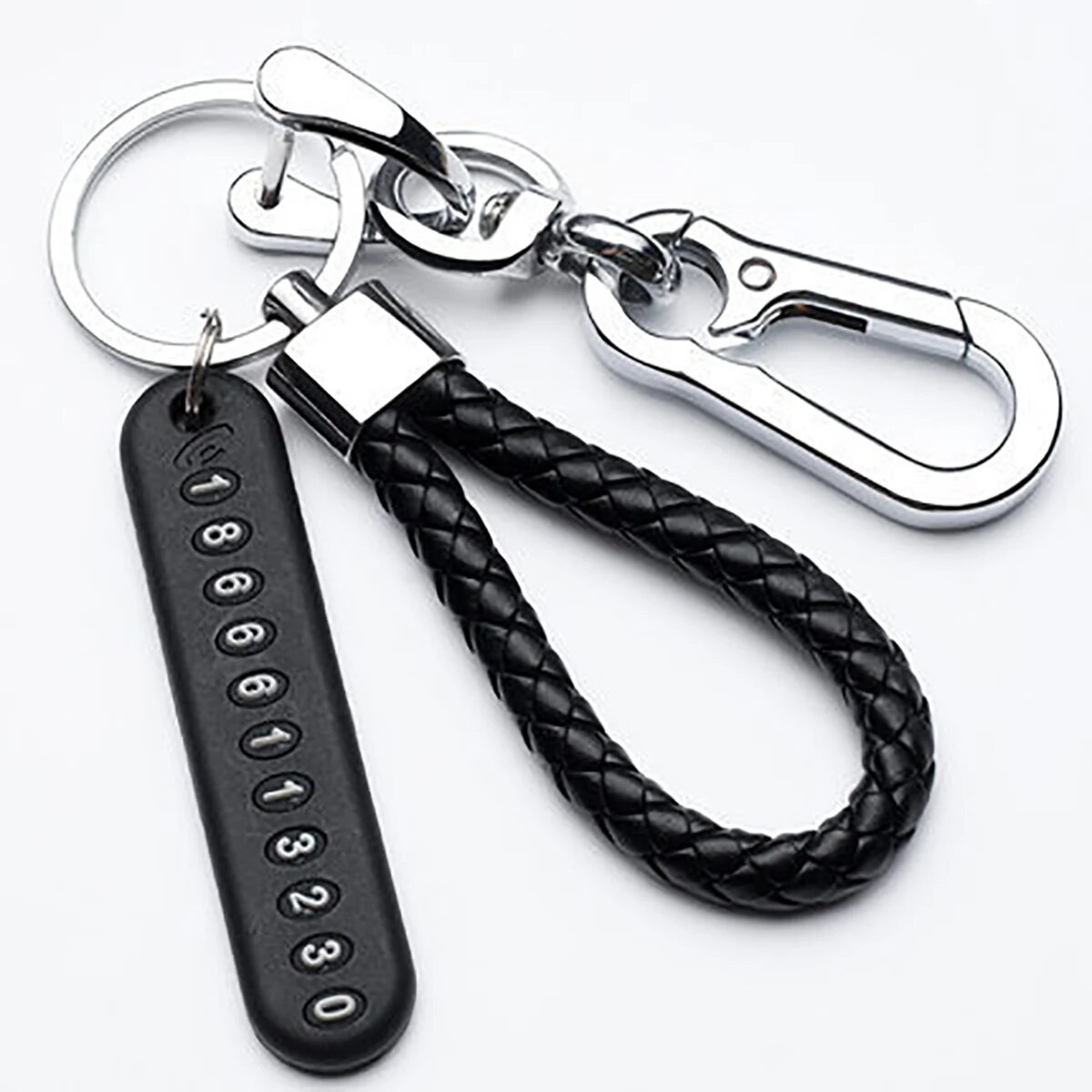 DIY Mobile Number Plate Keychain Punk Woven Leather Anti-Lost Car Keychain for Men
