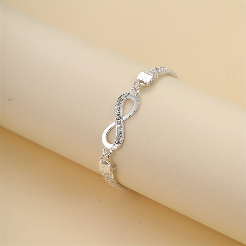 Shiny Infinity Anklet  Silver Rhinestone 8-Character Vintage Ankle Bracelet for Women
