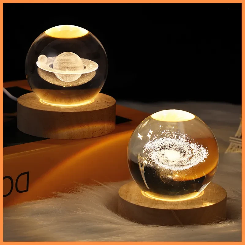 LED Night Light Galaxy Crystal Ball Table Lamp 3D