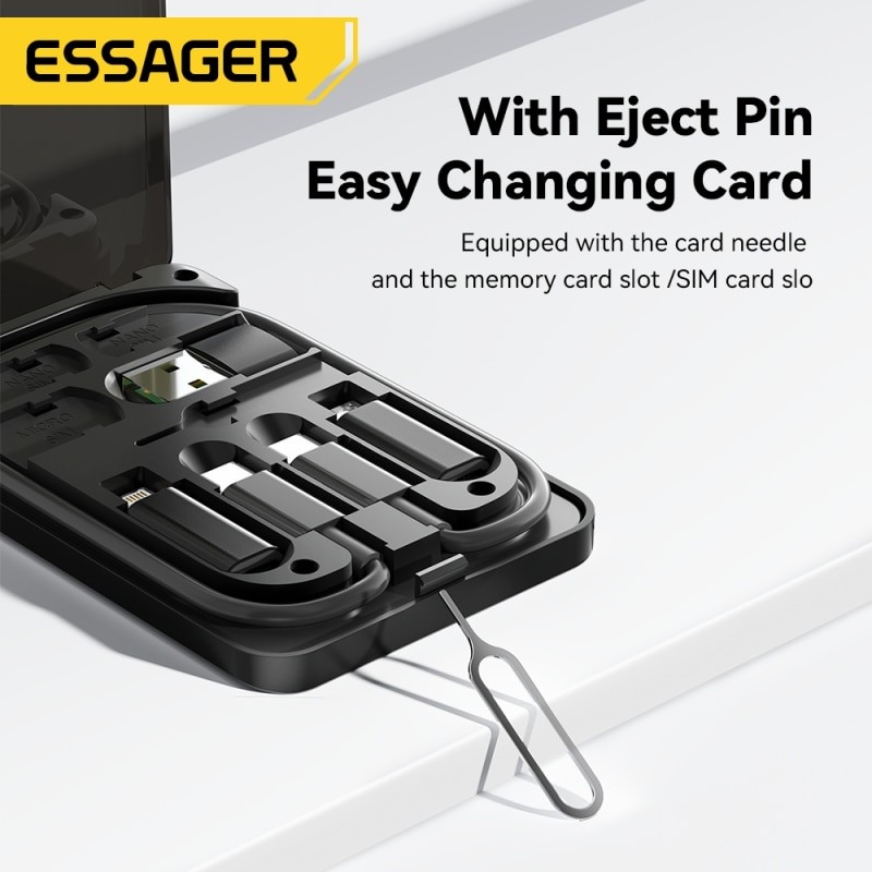 Essager 4-in-1 USB C to USB C Cable PD 60W Fast Charging Multi-Device Cord with Holder Storage Box