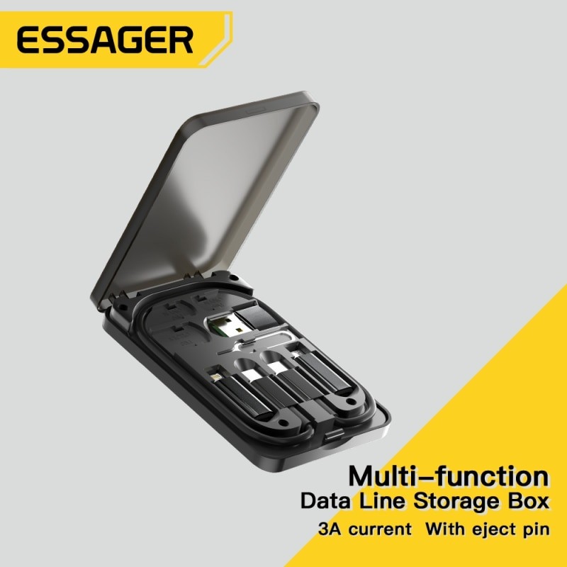Essager 4-in-1 USB C to USB C Cable PD 60W Fast Charging Multi-Device Cord with Holder Storage Box