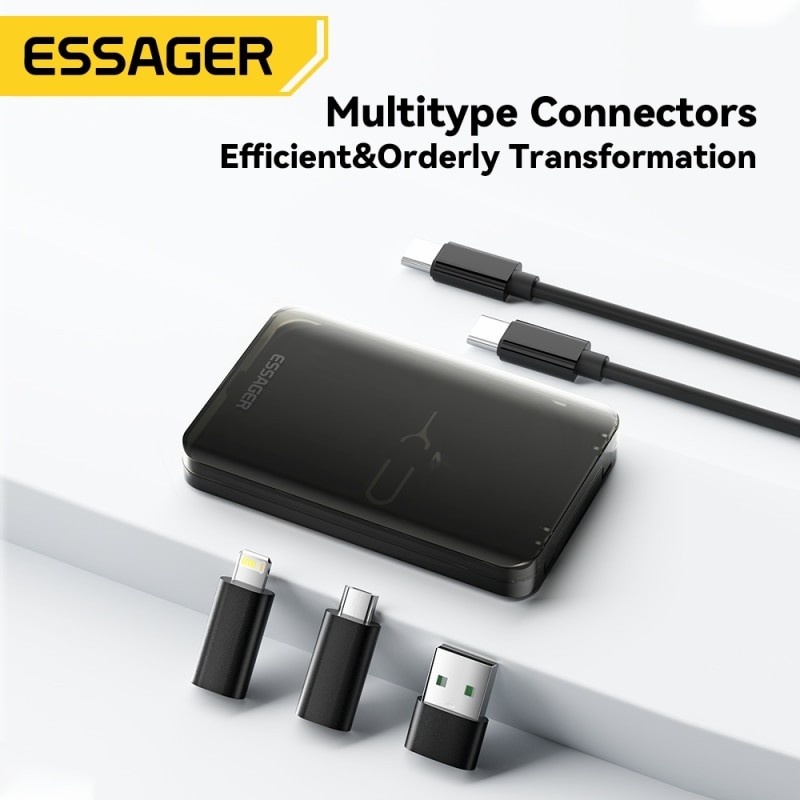 Essager 4-in-1 USB C to USB C Cable PD 60W Fast Charging Multi-Device Cord with Holder Storage Box