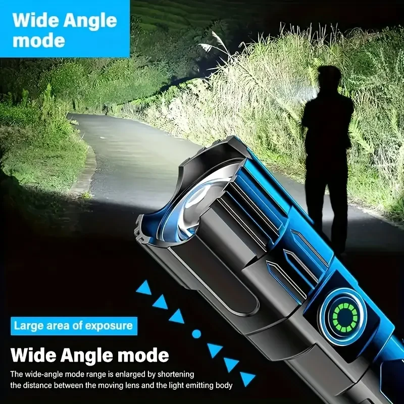 2pcs Rechargeable LED Flashlights, Strong Light Flashlights, ABS Material, Zoomable, 3 Light Modes, Outdoor Handled Flash Lights for Camping, Hiking, Emergency