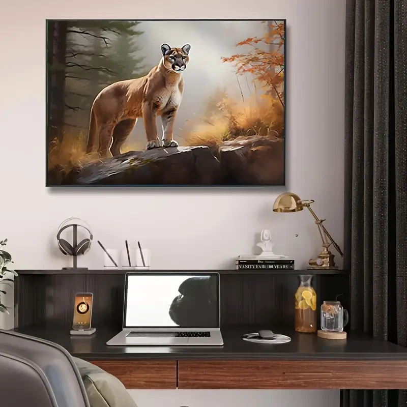 1pc Vibrant Cougar Canvas Wall Art Print