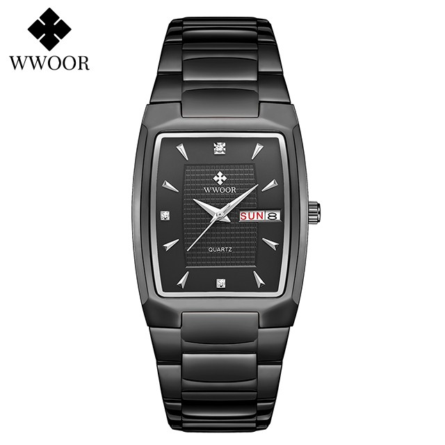 WWOOR 2024 Mens Square Watch  Luxury Gold Stainless Steel Quartz Wristwatch