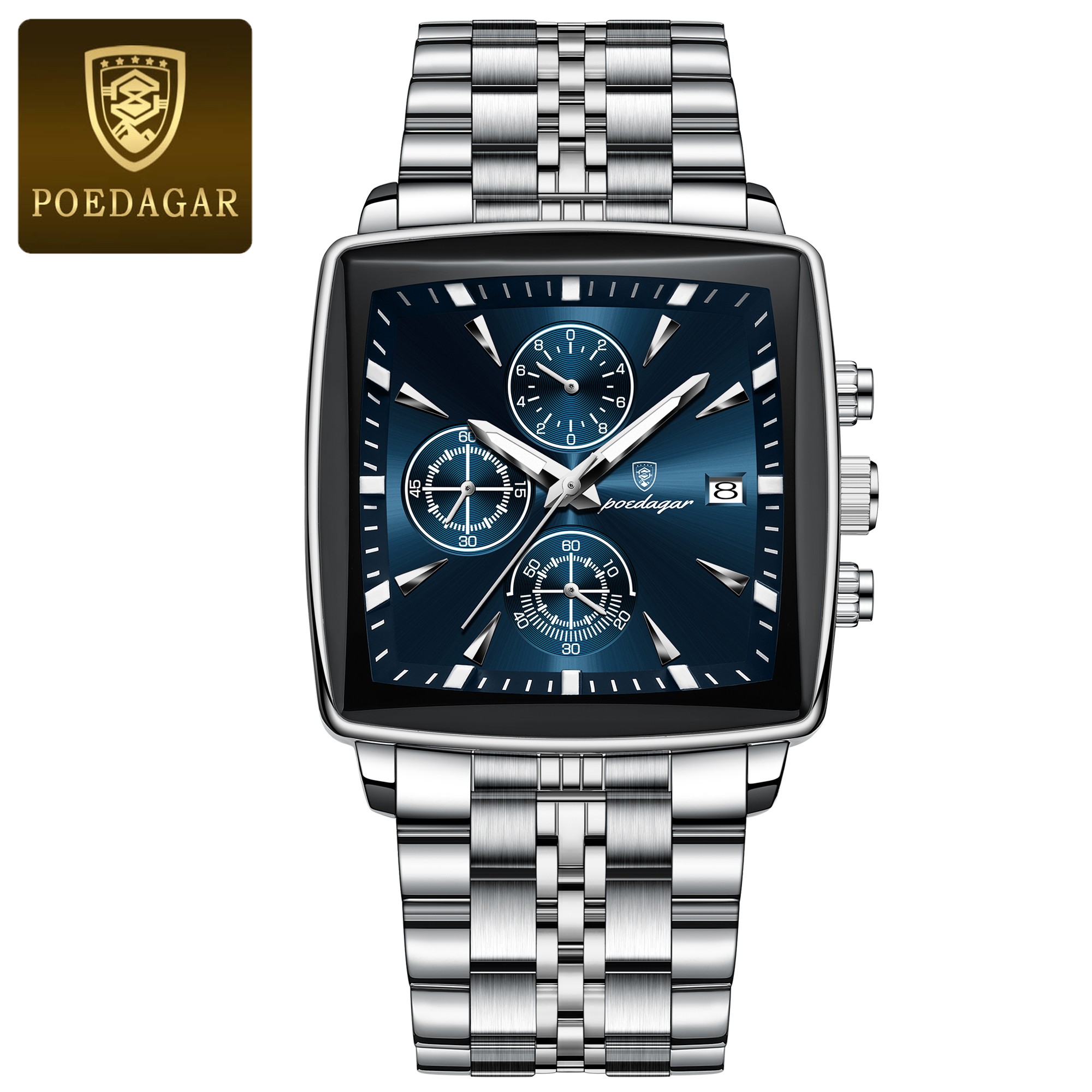 POEDAGAR Luxury Square Mens Sports Watch