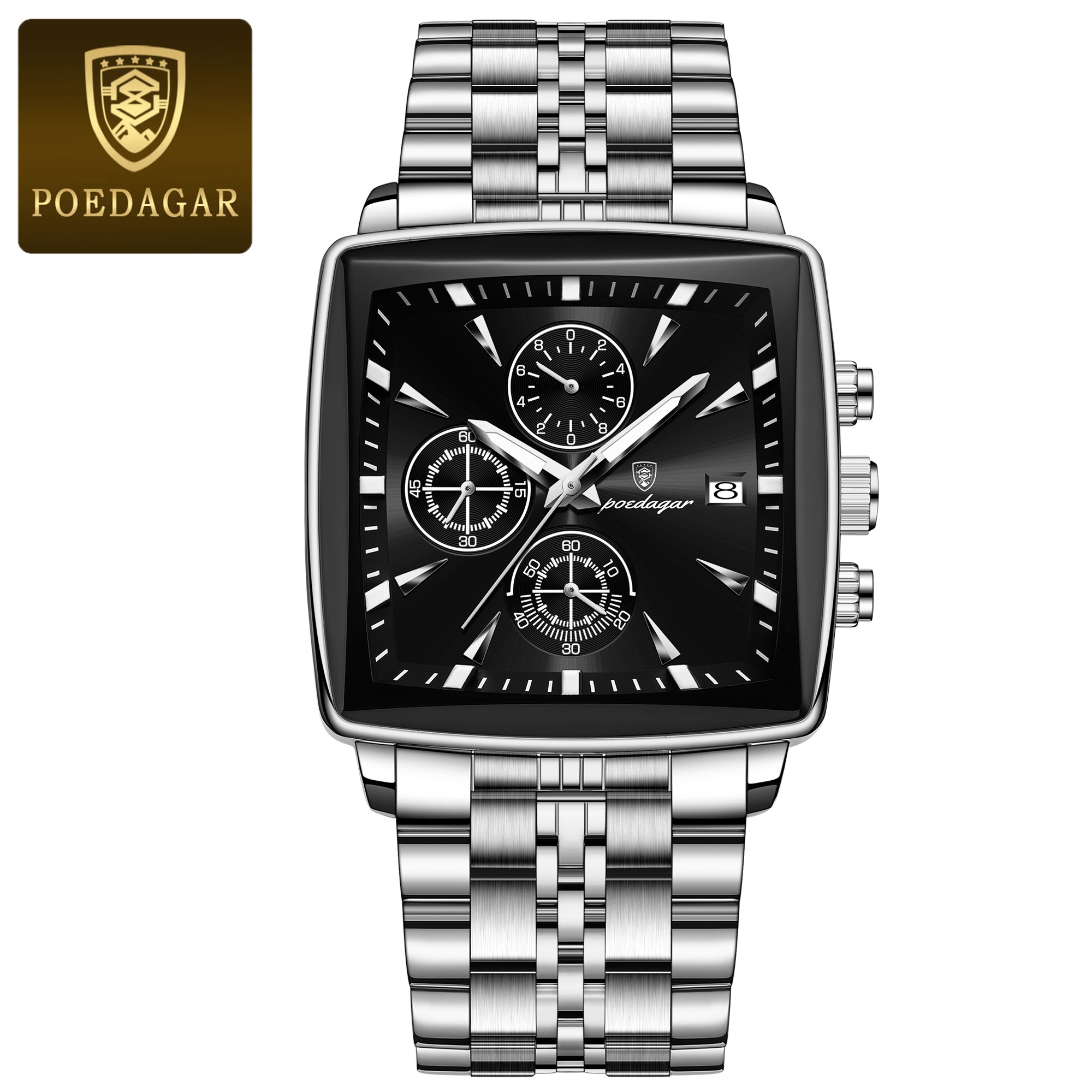POEDAGAR Luxury Square Mens Sports Watch