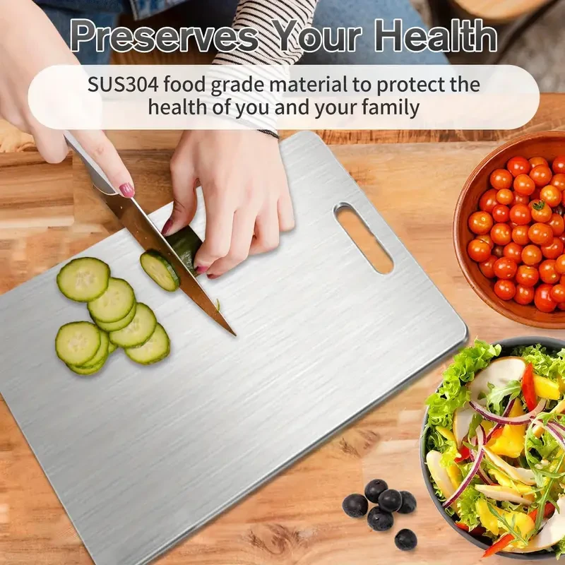 2pcs Premium Stainless Steel Cutting Boards - Double-Sided, Food Grade for Meat & Vegetables, Durable Kitchen Prep Tool
