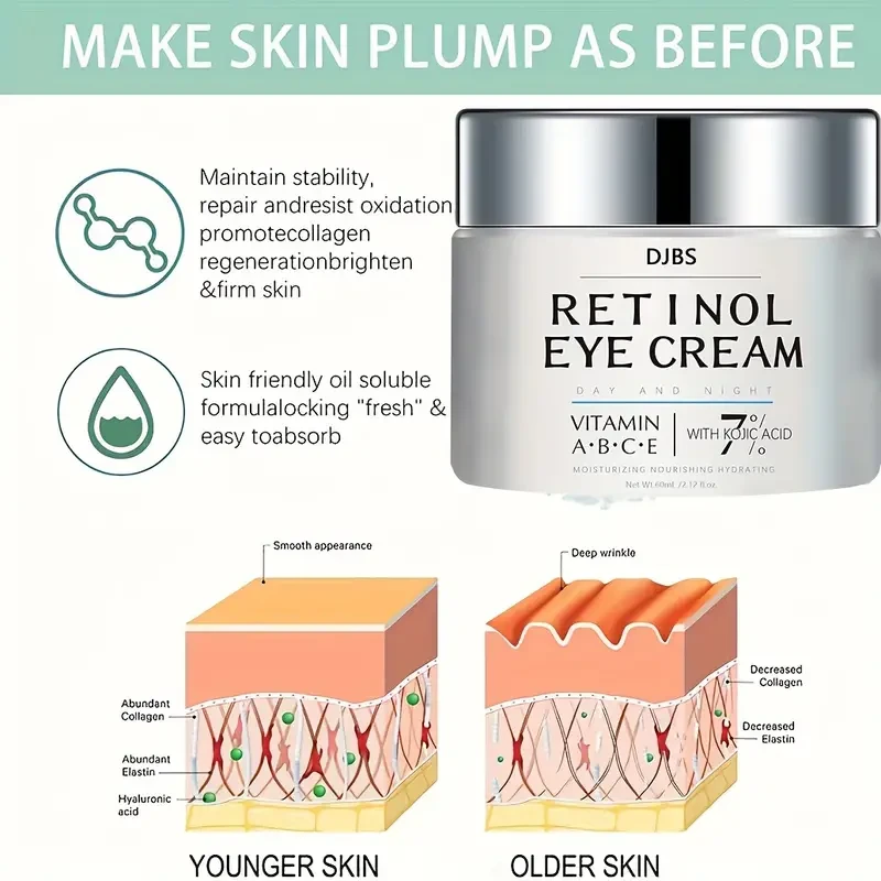 60g DJBS Retinol Eye Cream - Intensive Hydration & Firming for All Skin Types with Rosehip & Hibiscus, Vitamin E Infused