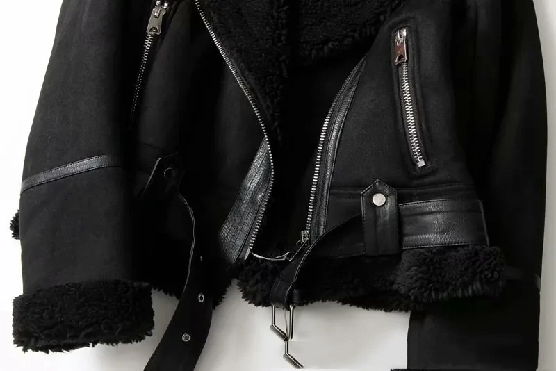 Lapel Jacket Suede Lamb Wool Warm Coat Motorcycle
