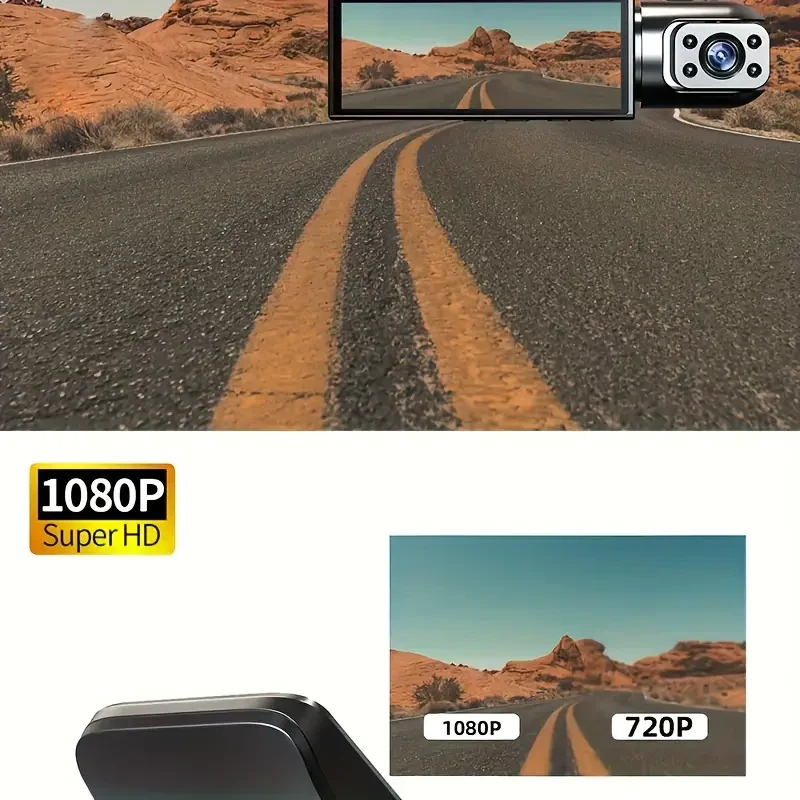 Dual Lens Dash Cam with 64GB High-Speed Memory Card Bundle, 1080P HD Night Vision, 3.16-Inch IPS Display, 30-Day Loop Recording, G-Sensor