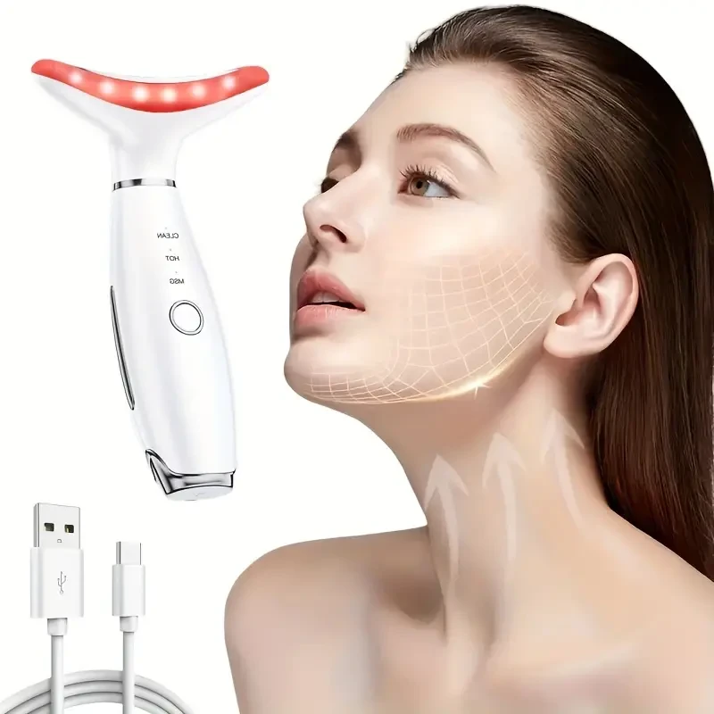 Rechargeable Facial & Neck Beauty Device - Vibration and Hot Compress