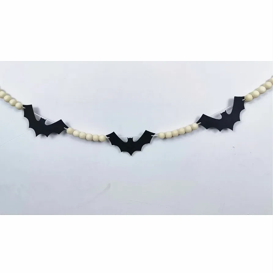 Halloween Felt Bat Ghost Skull Wooden Beads Garland Banner
