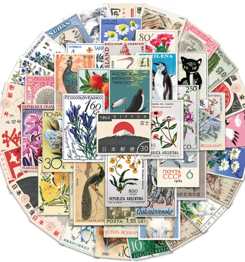 50pcs Retro Stamp Art Stickers Vintage