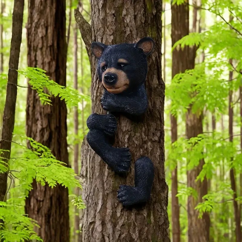 Resin Black Bear Tree Hugger Sculpture Garden Decoration