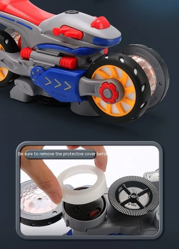 New Electric Deformation Motorcycle Stunt Rotating Universal Car Science Fiction Light Music Children Toy Car