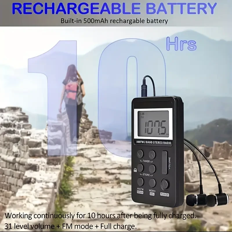 Pocket Radio AM/FM With 3.5mm Earphones