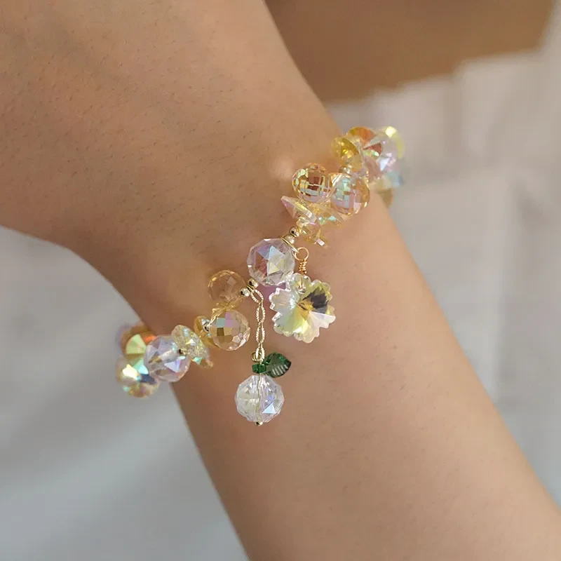 Super Shiny Crystal Bracelet Colorful Snowflake Mori Fairy Style Bracelet